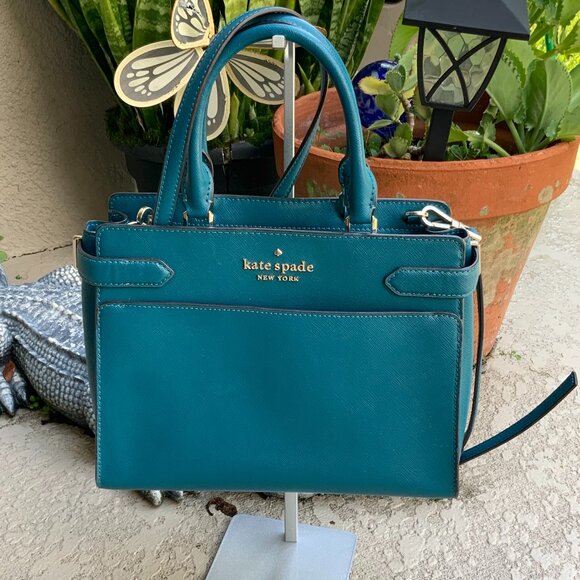 Kate Spade Staci Medium Satchel Dark Peacock Crossbody Handbag Purse - Picture 1 of 10